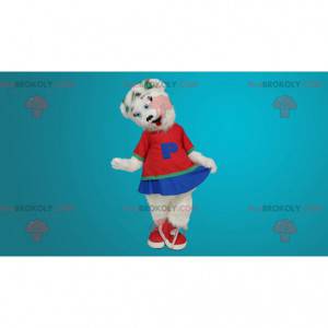 Mascotte d'ourse blanche vêtue en pom-pom girl - Redbrokoly.com