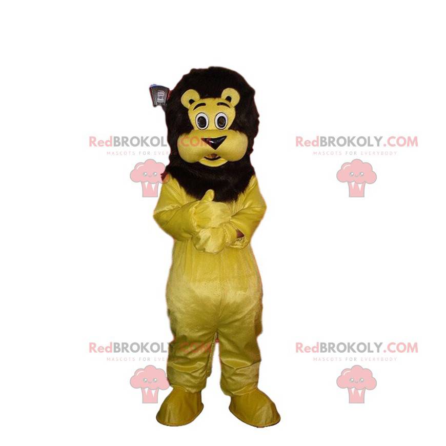 Mascotte leone giallo e nero, costume leone peluche -