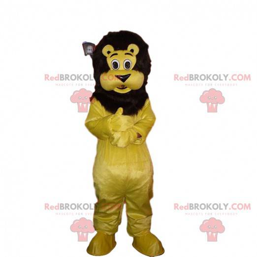 Mascotte leone giallo e nero, costume leone peluche -