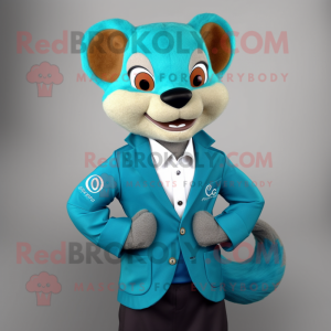 Cyan Mongoose mascot costume character dressed with a Jacket and Pocket squares