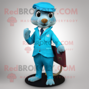 Cyan Mongoose mascot costume character dressed with a Jacket and Pocket squares