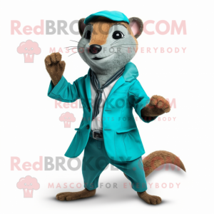 Cyan Mongoose mascot costume character dressed with a Jacket and Pocket squares