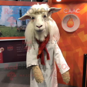 Cream Angora Goat mascot costume character dressed with a Button-Up Shirt and Shawls