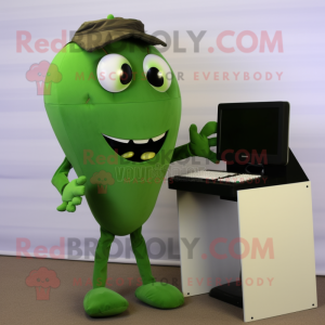 Olive Computer mascot costume character dressed with a Capri Pants and Clutch bags