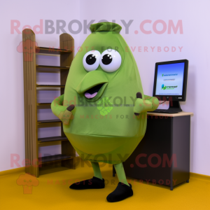 Olive Computer mascot costume character dressed with a Capri Pants and Clutch bags