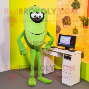 Olive Computer mascot costume character dressed with a Capri Pants and Clutch bags