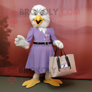 Lavender Bald Eagle mascot costume character dressed with a A-Line Skirt and Tote bags