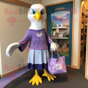 Lavender Bald Eagle mascot costume character dressed with a A-Line Skirt and Tote bags