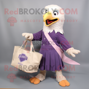 Lavender Bald Eagle mascot costume character dressed with a A-Line Skirt and Tote bags