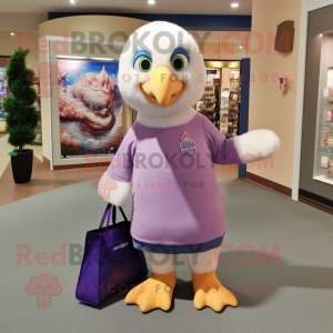 Lavender Bald Eagle mascot costume character dressed with a A-Line Skirt and Tote bags