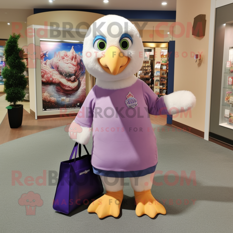 Lavender Bald Eagle mascot costume character dressed with a A-Line Skirt and Tote bags