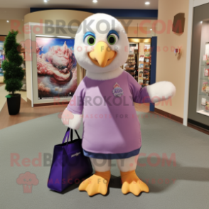 Lavender Bald Eagle mascot costume character dressed with a A-Line Skirt and Tote bags