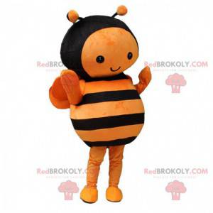Oranje en zwarte bijen mascotte, kostuum met vliegende insecten