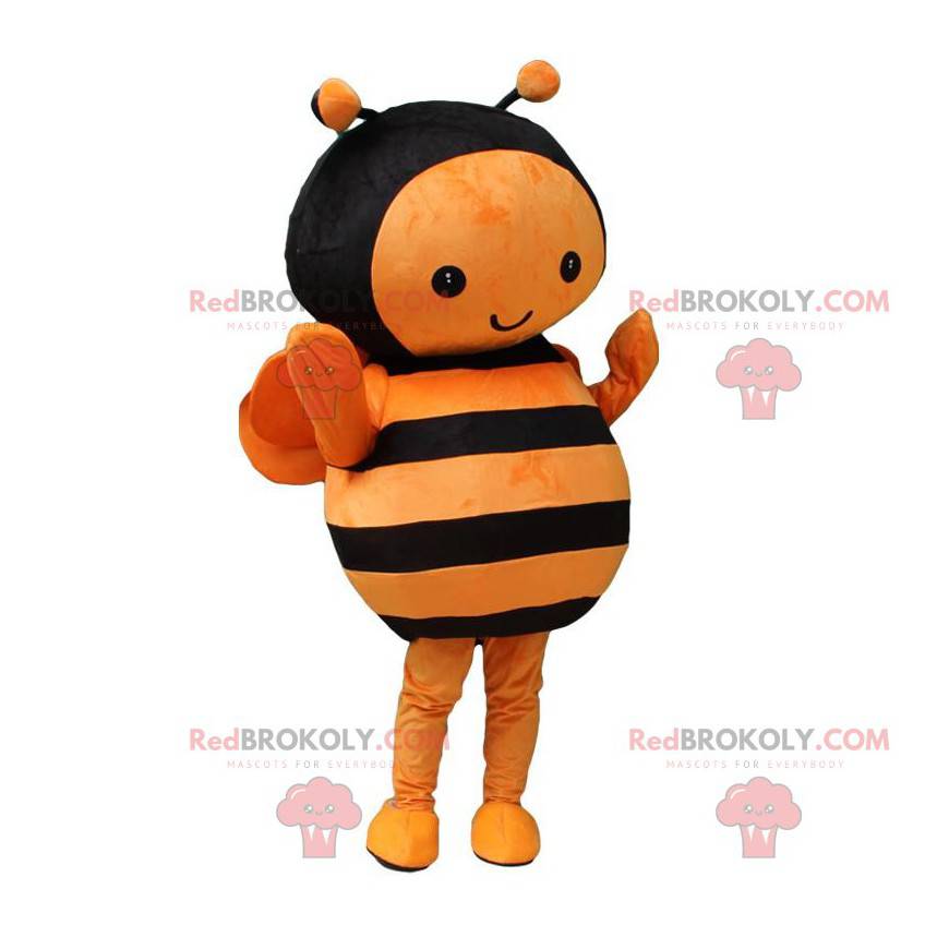 Oransje og svart bie-maskot, flygende insektdrakt -