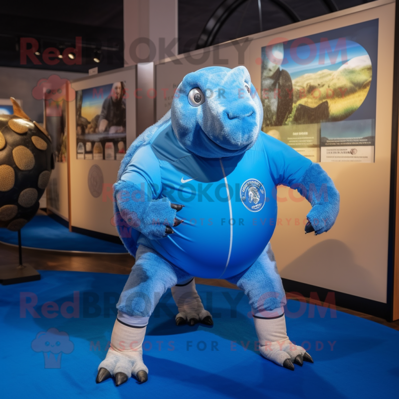 Blue Glyptodon mascot costume character dressed with a Running Shorts and Cufflinks Blue Glyptodon mascot costume character dressed with a Running Shorts and Cufflinks