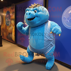 Blue Glyptodon mascot costume character dressed with a Running Shorts and Cufflinks