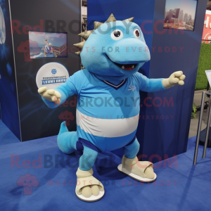 Blue Glyptodon mascot costume character dressed with a Running Shorts and Cufflinks