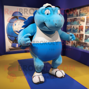 Blue Glyptodon mascot costume character dressed with a Running Shorts and Cufflinks