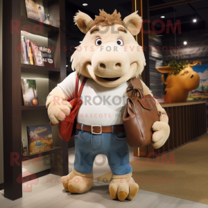 Beige Wild Boar mascot costume character dressed with a Jeans and Handbags