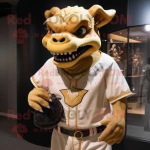 Gold Gargoyle mascot costume character dressed with a Baseball Tee and Ties