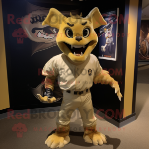 Gold Gargoyle mascot costume character dressed with a Baseball Tee and Ties