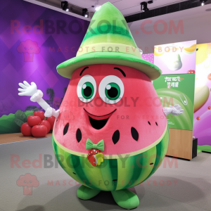 Lavender Watermelon mascot costume character dressed with a Bikini and Caps