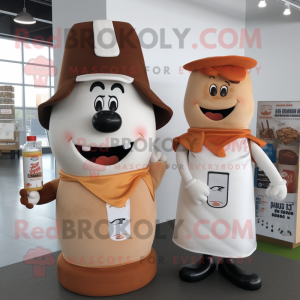 Rust Bottle Of Milk mascot costume character dressed with a Vest and Berets