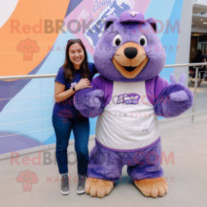 Lavender Marmot mascot costume character dressed with a Mom Jeans and Shoe laces