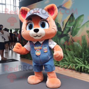 Peach Puma mascot costume character dressed with a Denim Shorts and Keychains