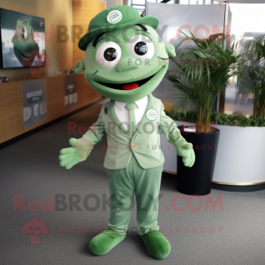 Green Pho mascot costume character dressed with a Chinos and Tie pins