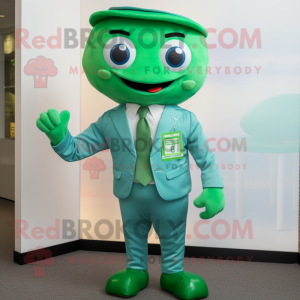 Green Pho mascot costume character dressed with a Chinos and Tie pins