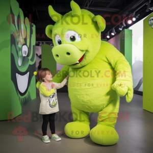 Lime Green Woolly Rhinoceros mascot costume character dressed with a Romper and Foot pads