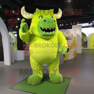 Lime Green Woolly Rhinoceros mascot costume character dressed with a Romper and Foot pads