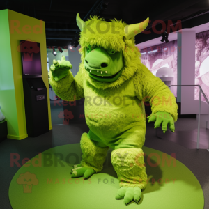 Lime Green Woolly Rhinoceros mascot costume character dressed with a Romper and Foot pads