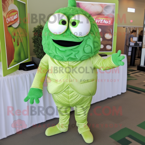 Lime Green Lasagna mascot costume character dressed with a Romper and Pocket squares