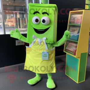 Lime Green Lasagna mascot costume character dressed with a Romper and Pocket squares