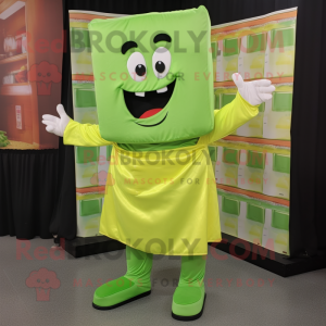 Lime Green Lasagna mascot costume character dressed with a Romper and Pocket squares