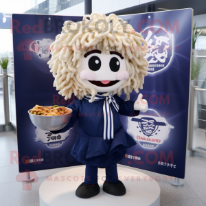 Navy Ramen mascot costume character dressed with a Dress Shirt and Hair clips