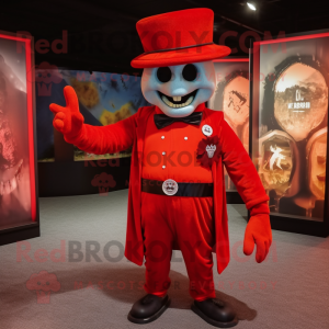 Red Graveyard mascot costume character dressed with a V-Neck Tee and Berets