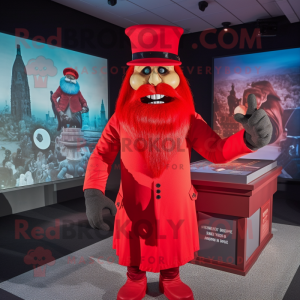 Red Graveyard mascot costume character dressed with a V-Neck Tee and Berets