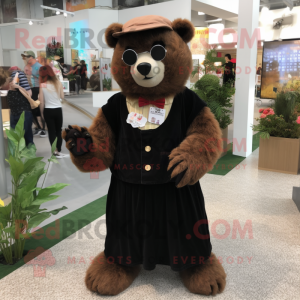 Rust Spectacled Bear mascot costume character dressed with a A-Line Dress and Keychains