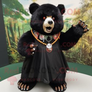 Rust Spectacled Bear mascot costume character dressed with a A-Line Dress and Keychains