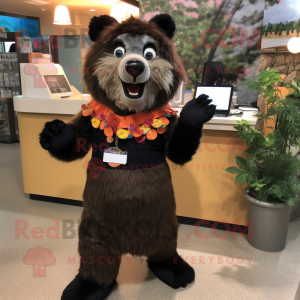 Rust Spectacled Bear mascot costume character dressed with a A-Line Dress and Keychains