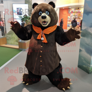 Rust Spectacled Bear mascot costume character dressed with a A-Line Dress and Keychains