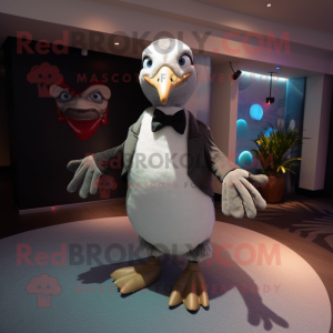 Gray Albatross mascot costume character dressed with a Tuxedo and Anklets