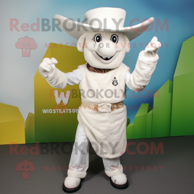 White Goulash mascot costume character dressed with a Waistcoat and Hats