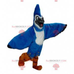 Mascota de arrendajo azul, disfraz de pájaro azul y blanco -