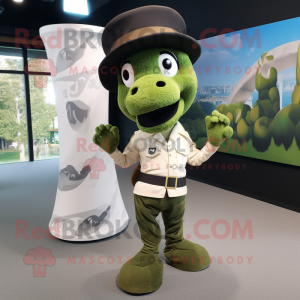 Olive Seahorse mascot costume character dressed with a Trousers and Hats