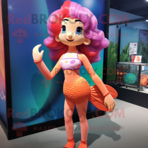 Peach Mermaid mascot costume character dressed with a Rash Guard and Anklets