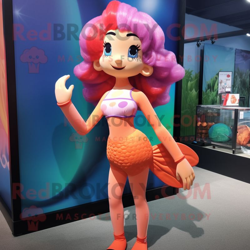 Peach Mermaid mascot costume character dressed with a Rash Guard and Anklets Peach Mermaid mascot costume character dressed with a Rash Guard and Anklets